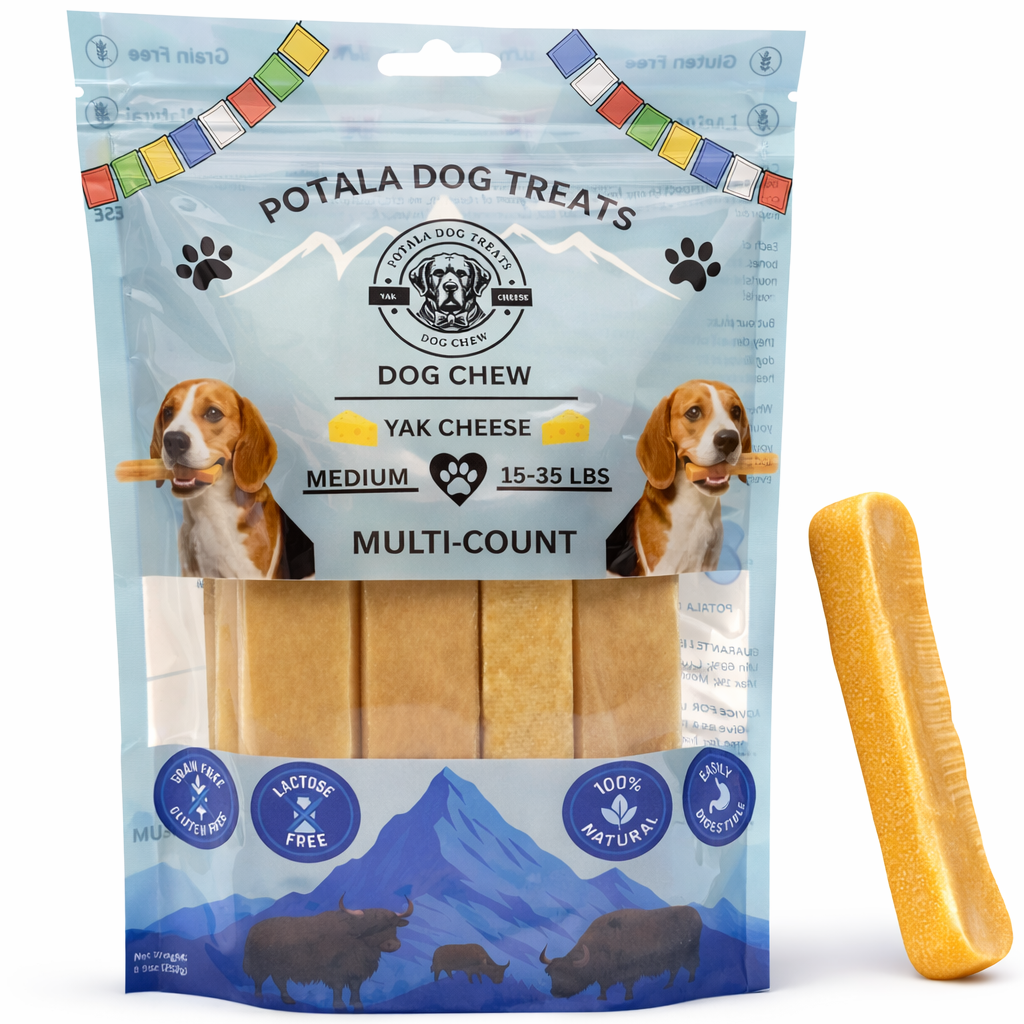 Potala Dog Treats package with dog chew sticks on a white background